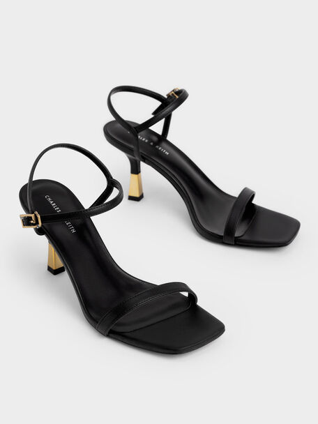 black strappy heels leather