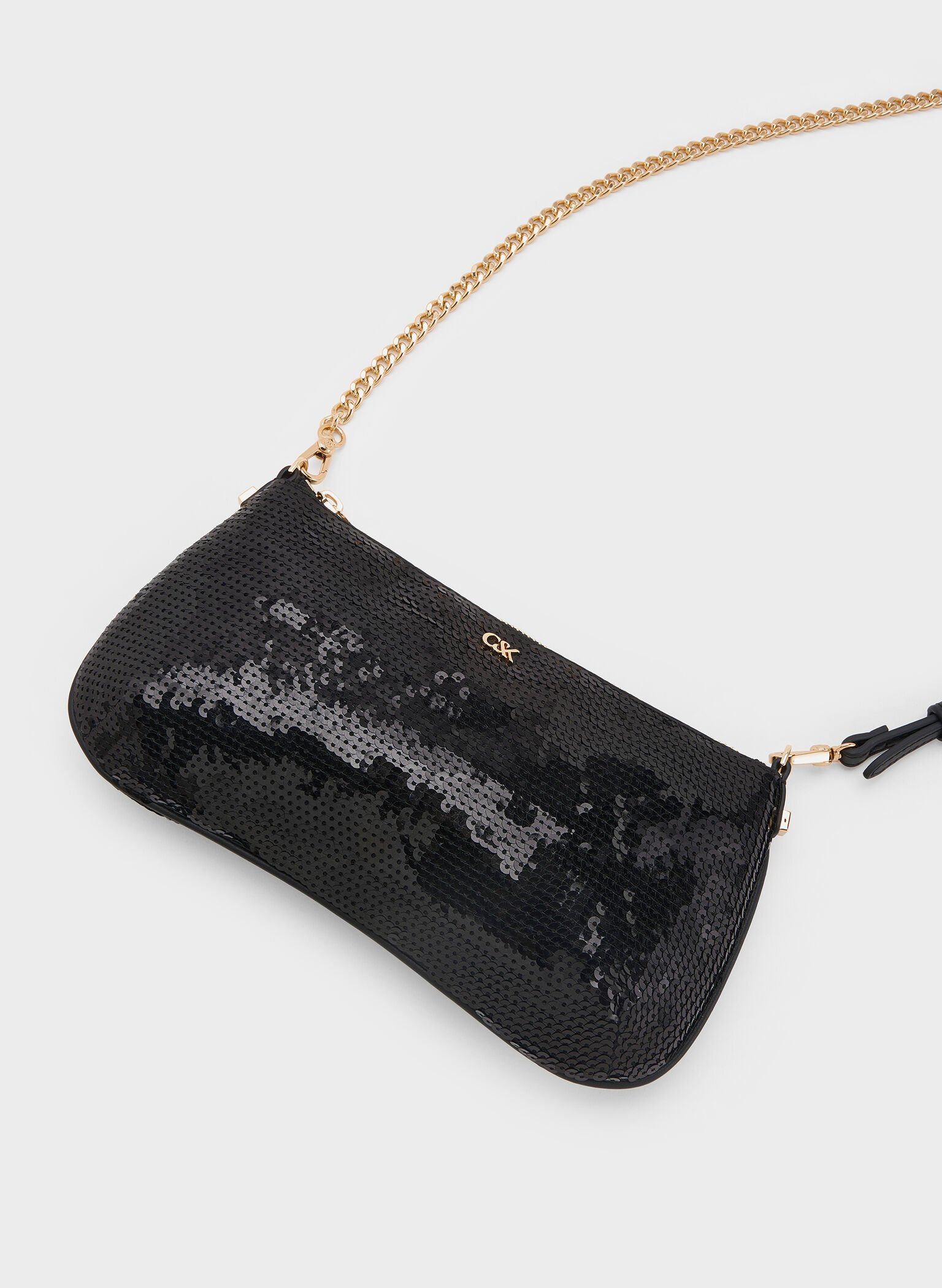 Sequin Mesh & Leather Shoulder Bag, Negro, hi-res