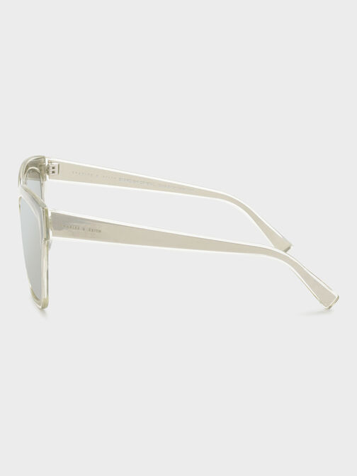 Oversized Square Metallic Accent Sunglasses, Silver, hi-res