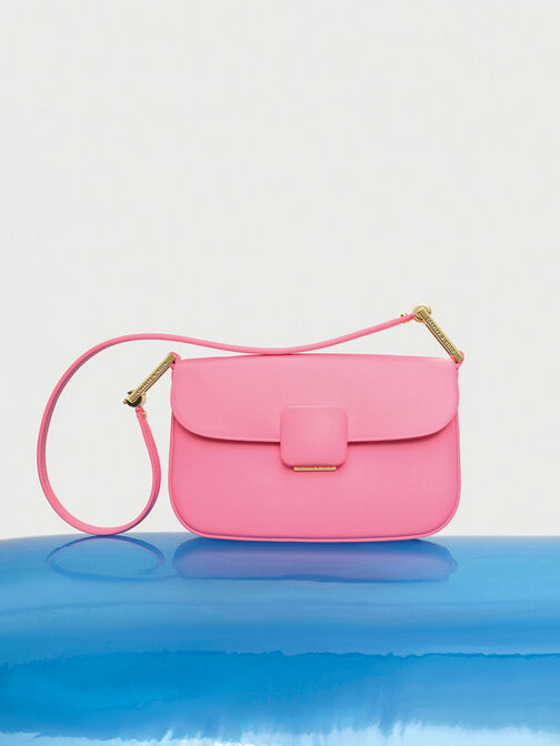 Bolso de hombro Koa Square con cierre a presión, Rosa, hi-res