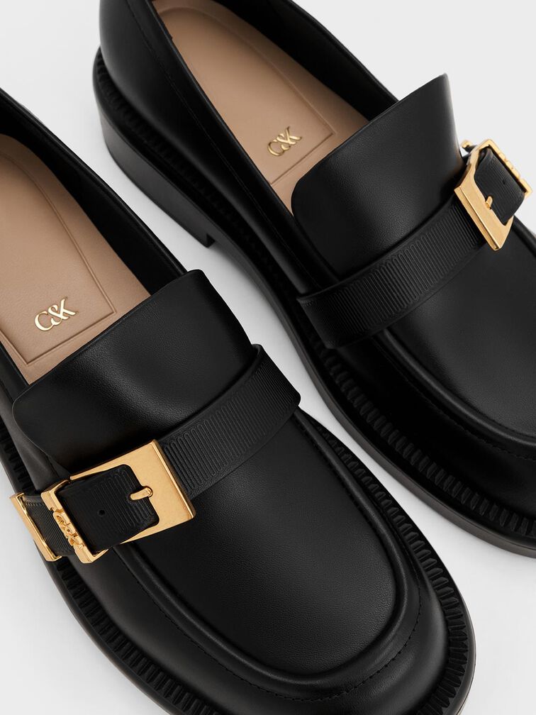 Mocasines de cuero con hebilla, Negro, hi-res
