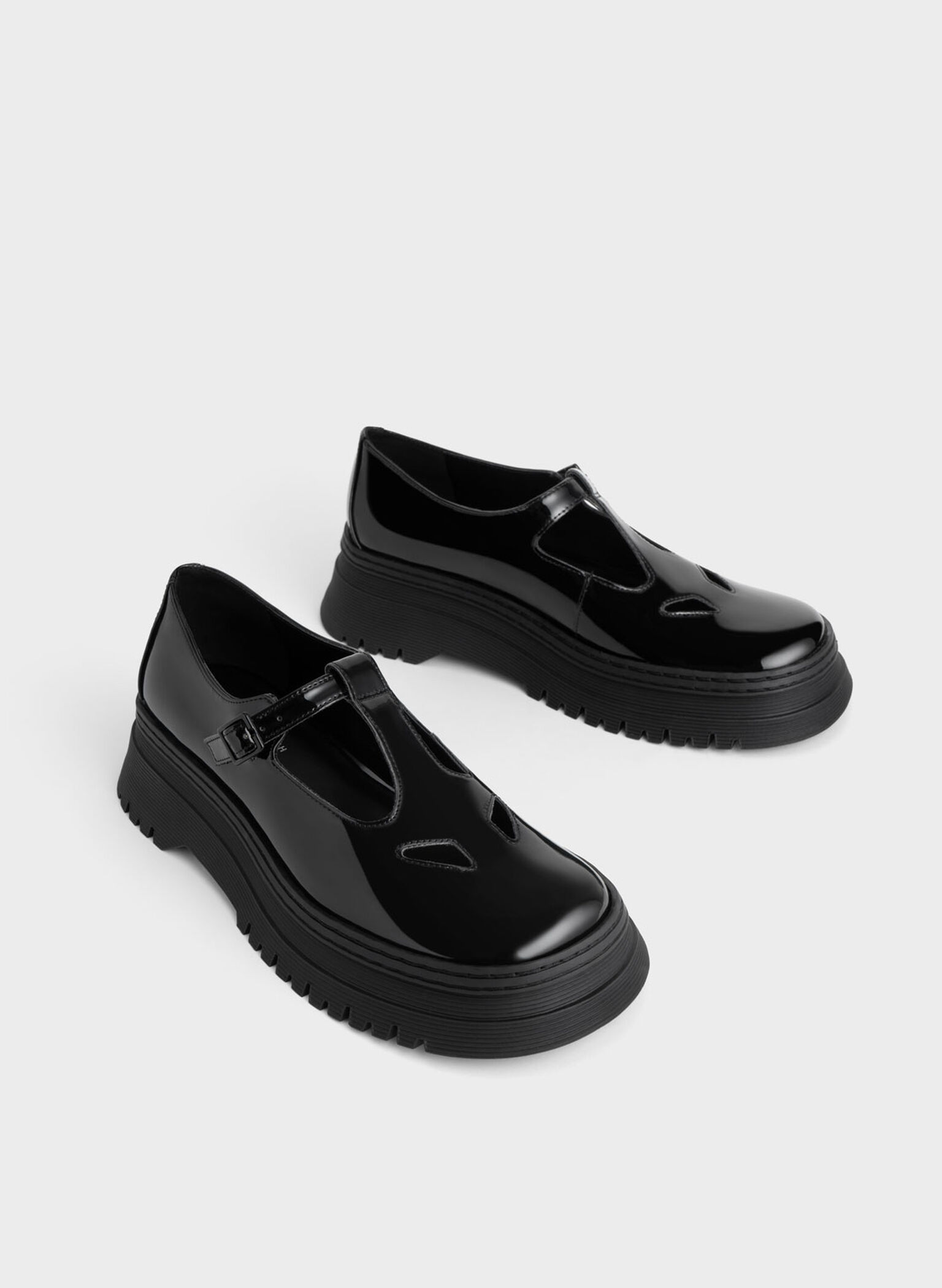 Patent Cut-Out Buckled Mary Janes, Black, hi-res