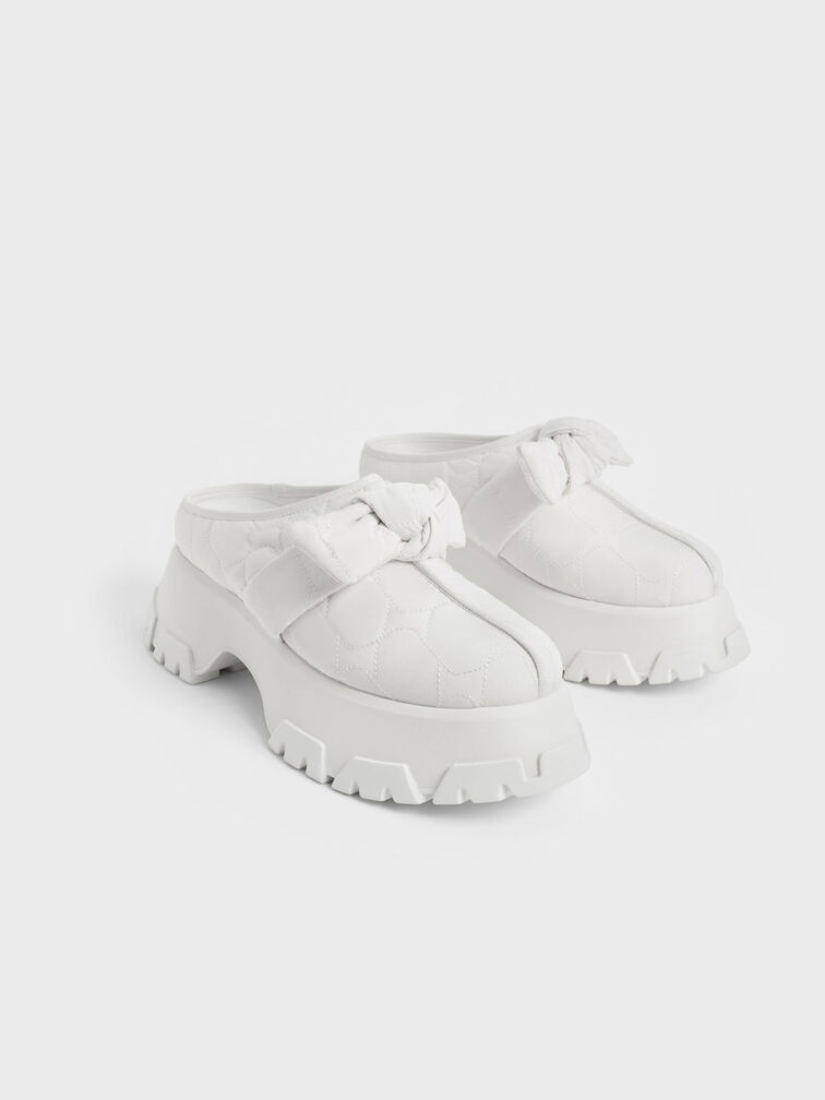 Recycled Polyester Knotted Platform Mules, White, hi-res