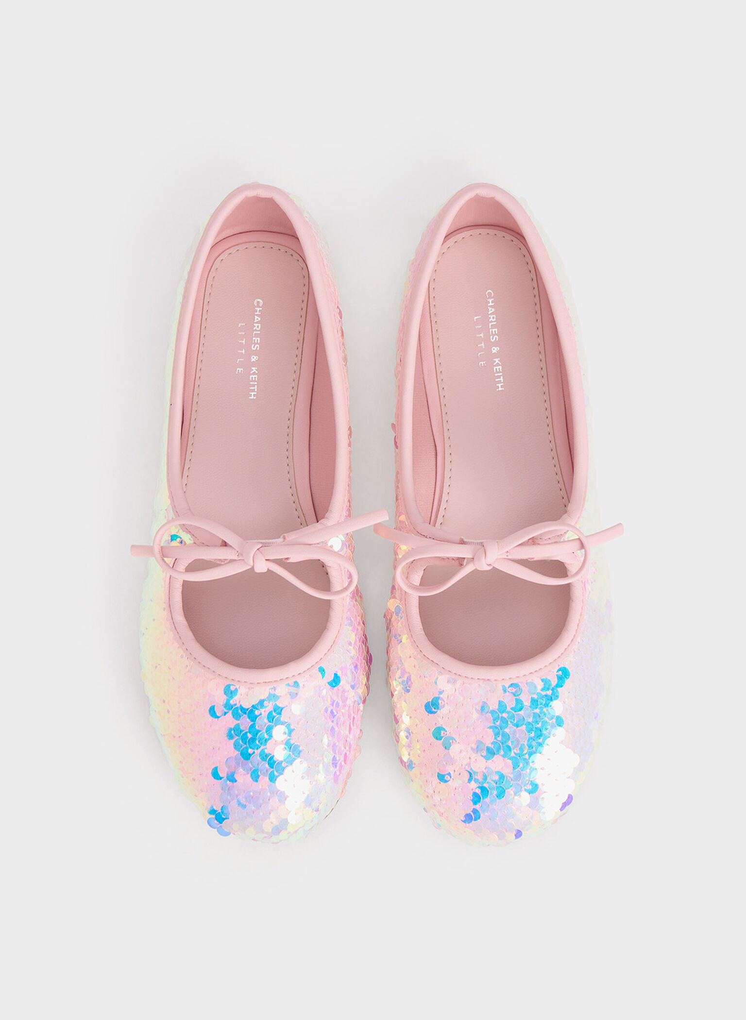 Girls' Sequin Two-Tone Bow Ballet Flats, Pink, hi-res