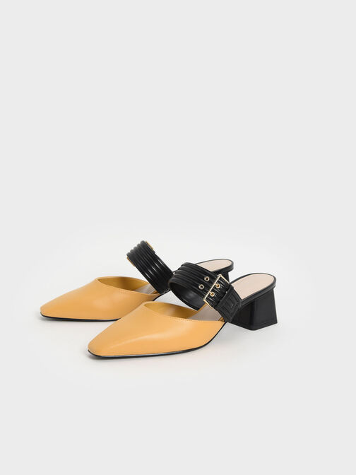 Two-Tone Grommet Strap Mules, Yellow, hi-res