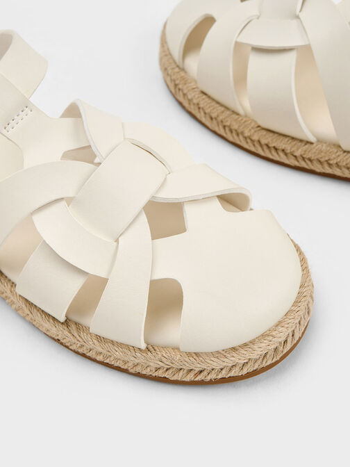 Girls' Interwoven Espadrille Sandals, Chalk, hi-res