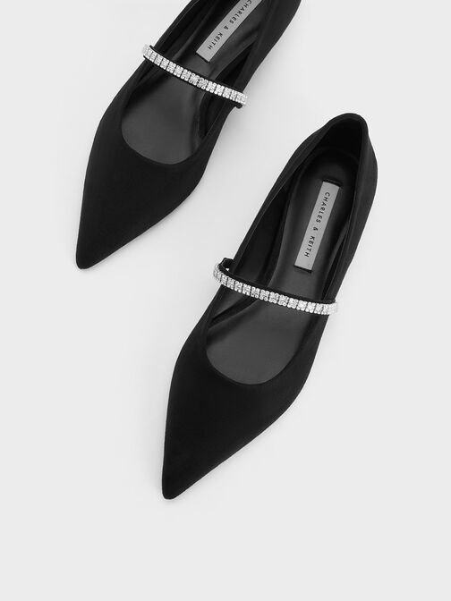 Ambrosia Gem-Embellished Mary Jane Flats, Black Textured, hi-res