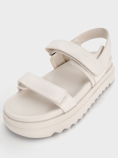 Double-Strap Ridged-Sole Flatform Sandals, Cream, hi-res