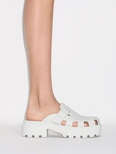 Mae Buckled Platform Mules, Chalk, hi-res