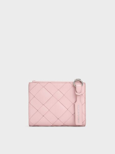 Ivette Woven Top-Zip Small Wallet, Cotton Candy Pink, hi-res
