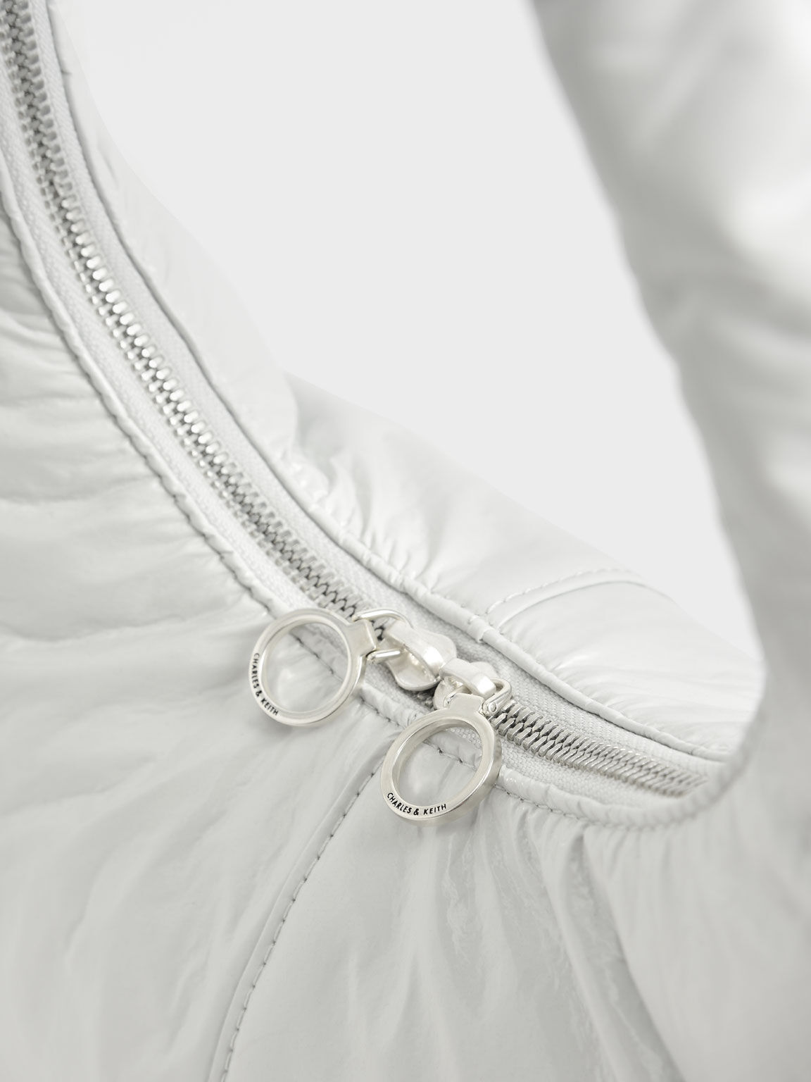 Arch Wrinkled-Effect Large Hobo Bag, White, hi-res