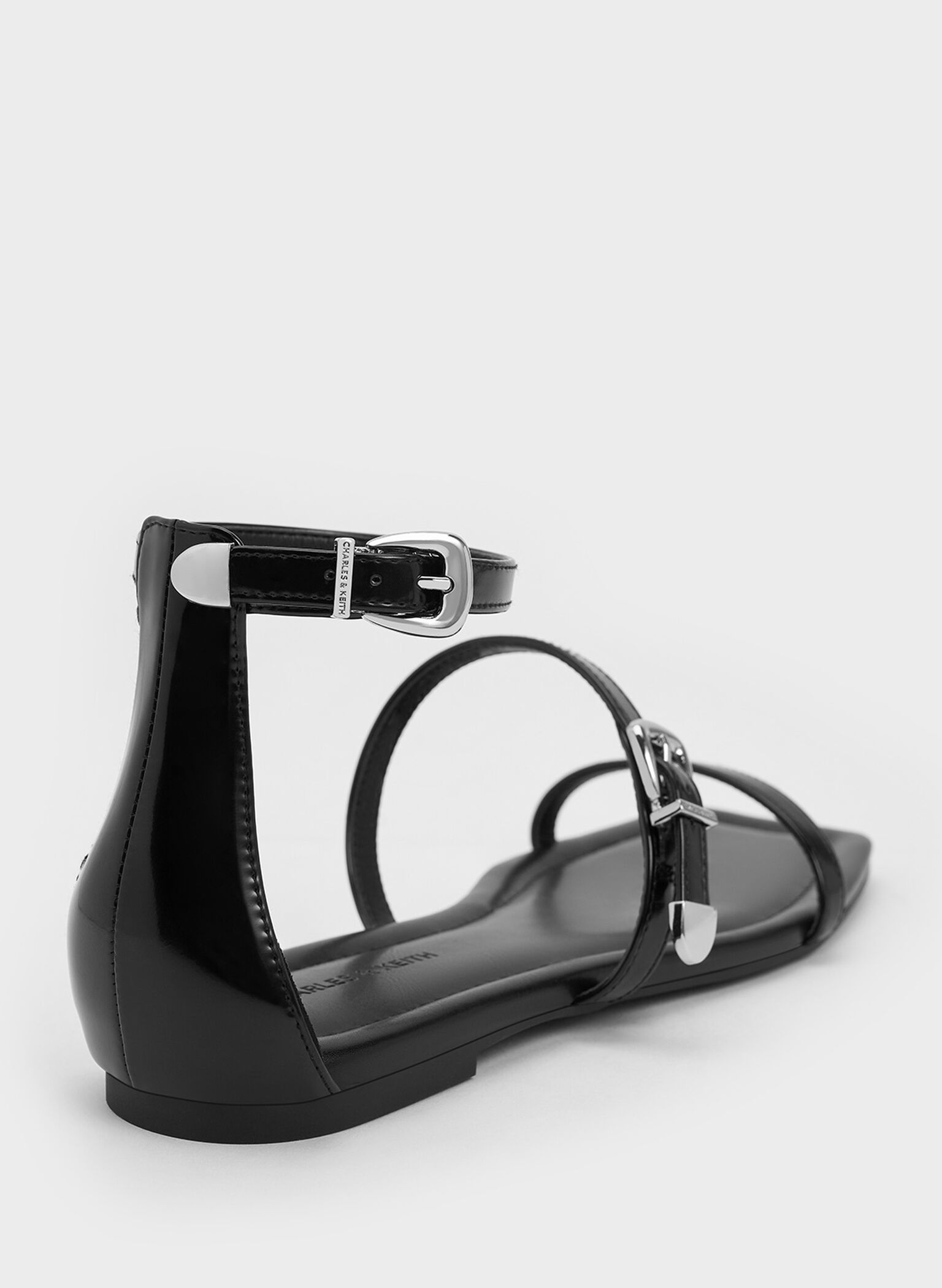 Square-Toe Buckled Triple-Strap Sandals, Black Box, hi-res