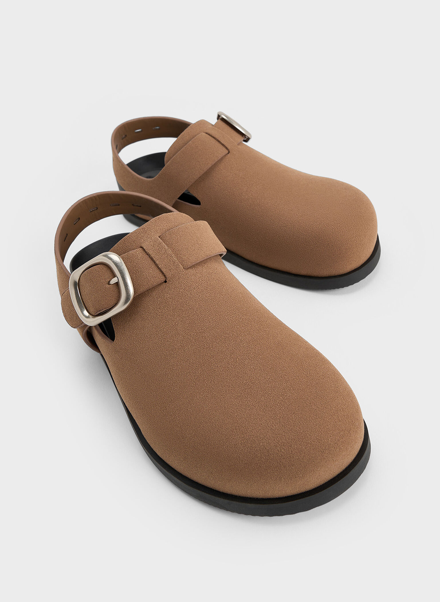 Mules slingback de ante con hebilla, Marrón, hi-res