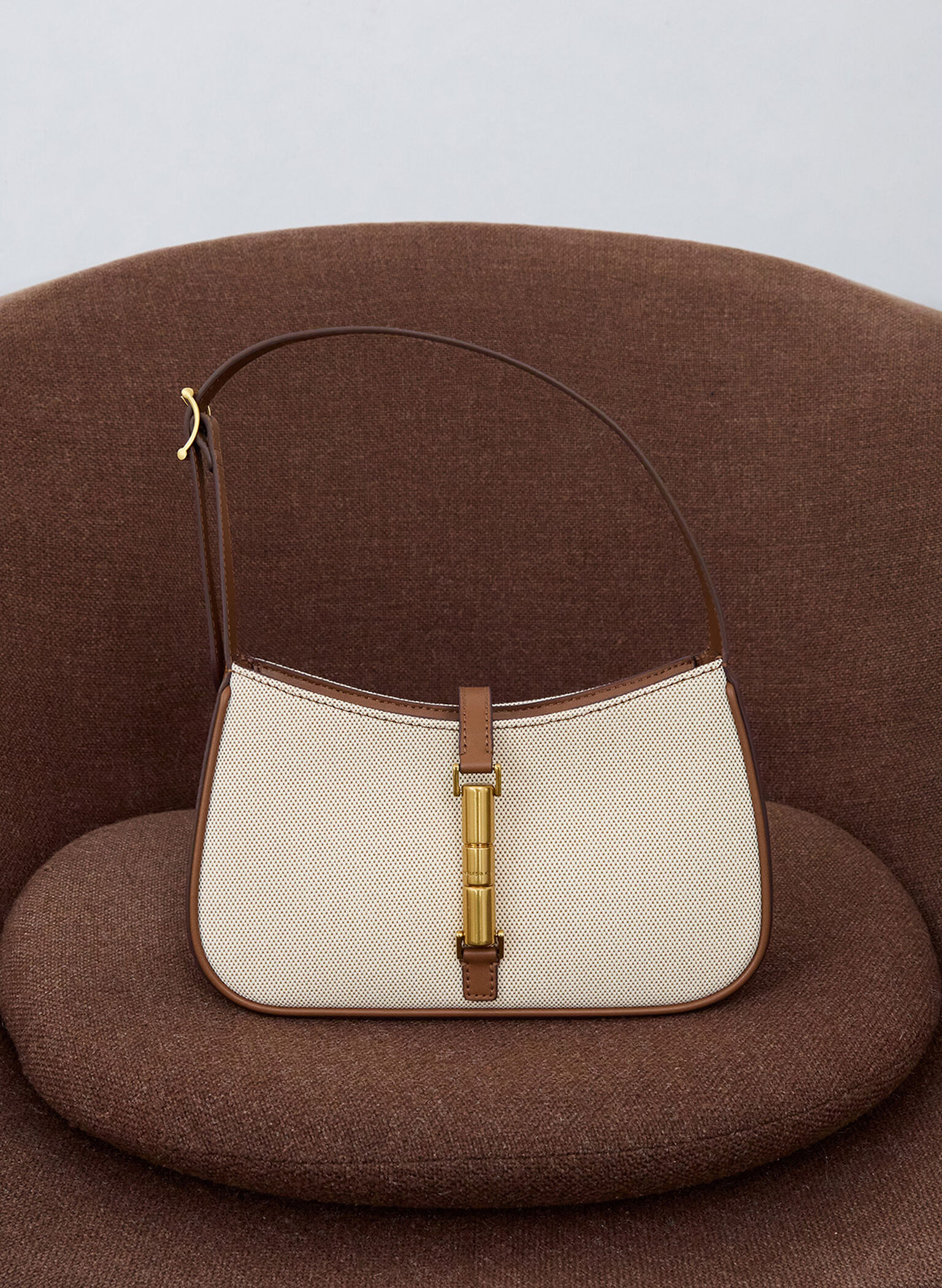 Cesia Canvas Metallic Accent Shoulder Bag, Chocolate, hi-res