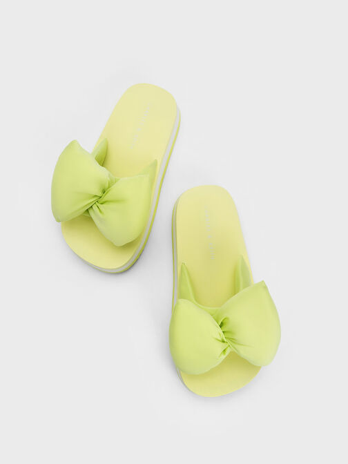 Puffy Bow Slides, Lime, hi-res