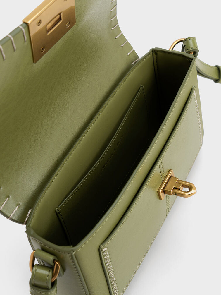 Circe Stitch-Trim Top Handle Bag, Olive, hi-res