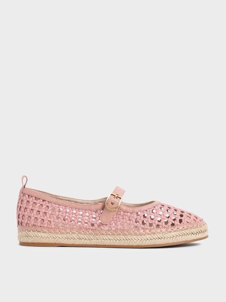 Front Buckle Woven Canvas Espadrilles, Pink, hi-res