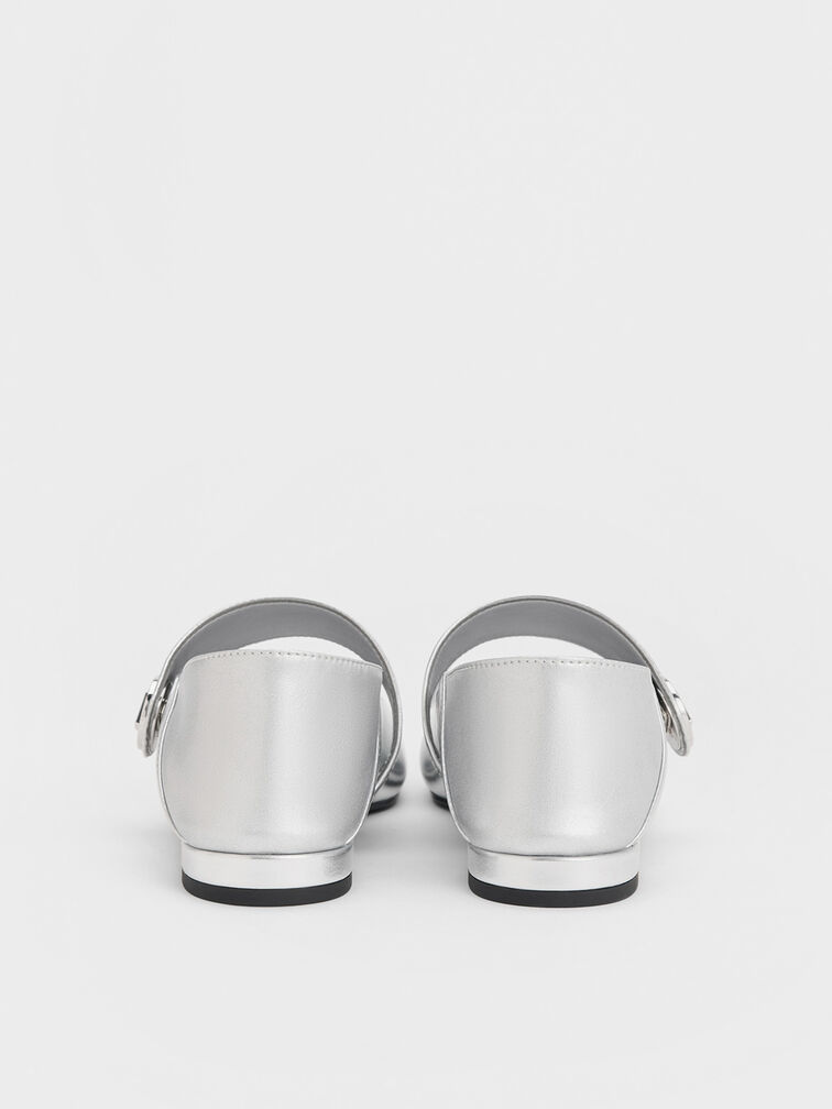 Yara Metallic Mary Jane Flats, Silver, hi-res
