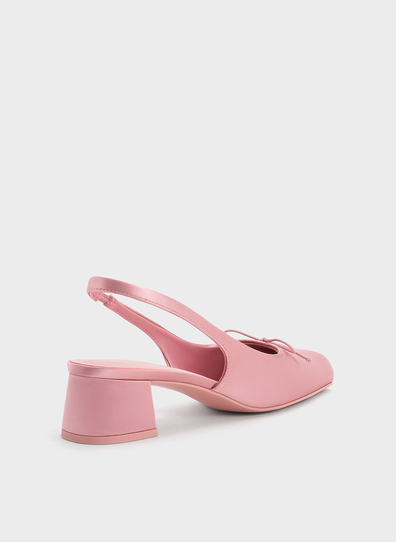 Slingbacks de tacón con puntera cuadrada y lazo de satén, Rosa, hi-res