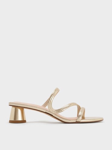 Arden Metallic Wavy Strap Mules, Light Gold, hi-res
