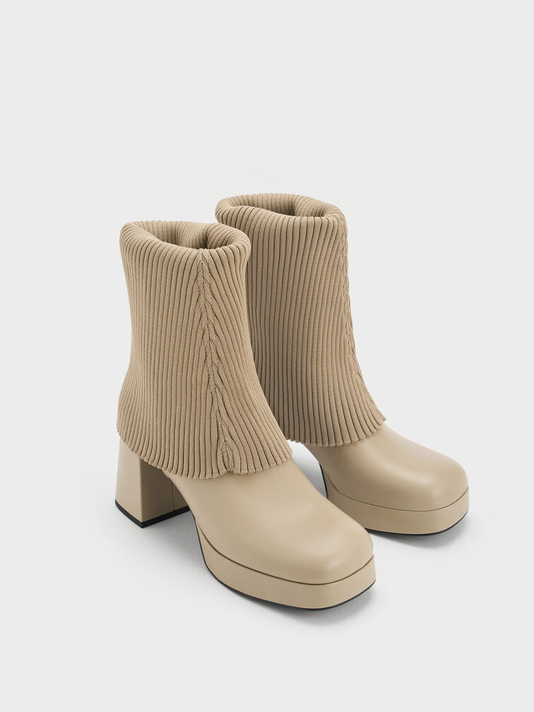 Evie Knitted-Sock Ankle Boots, Taupe, hi-res