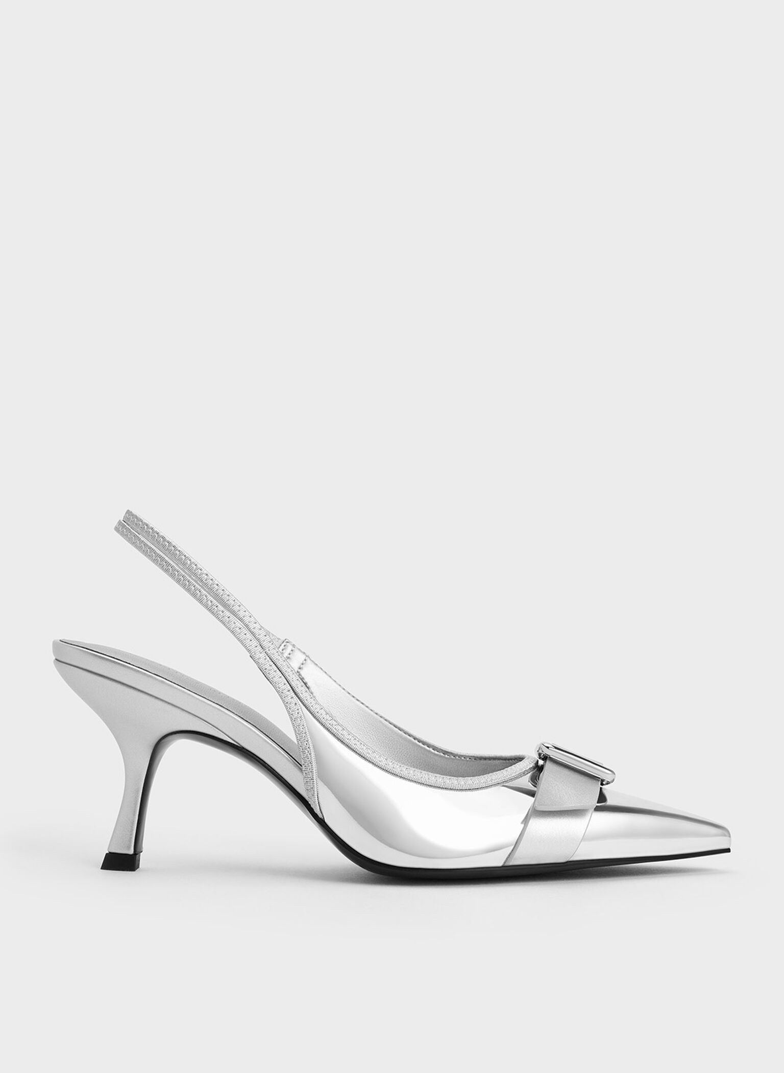 Anita Metallic Buckled Pointed-Toe Slingback Pumps, Silver, hi-res