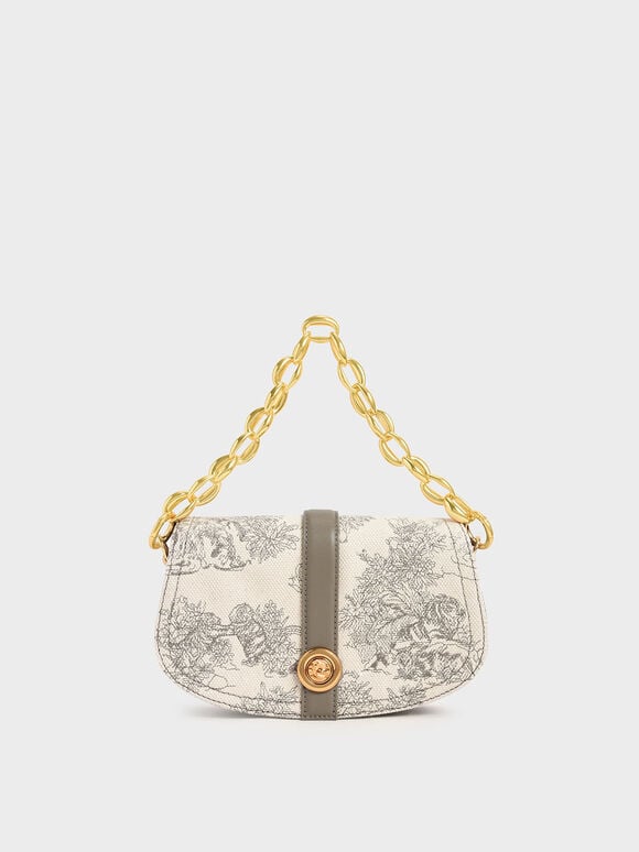 Lunar New Year Collection: Tiger Calligraphy Chain Handle Shoulder Bag, Taupe, hi-res