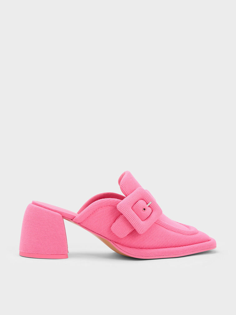 Mules Tipo Mocasín Tejidos con Hebilla, Rosa, hi-res