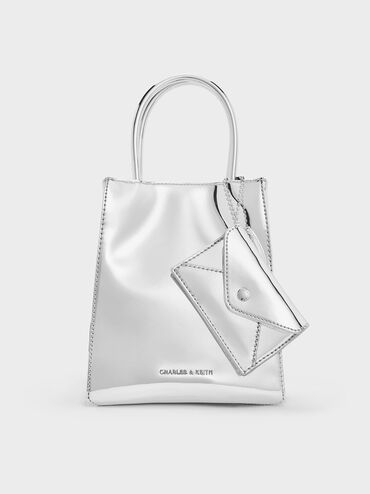 Matina Metallic Elongated Tote Bag, Silver, hi-res