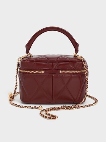 Arwen Quilted Top Handle Vanity Bag, Burgundy, hi-res