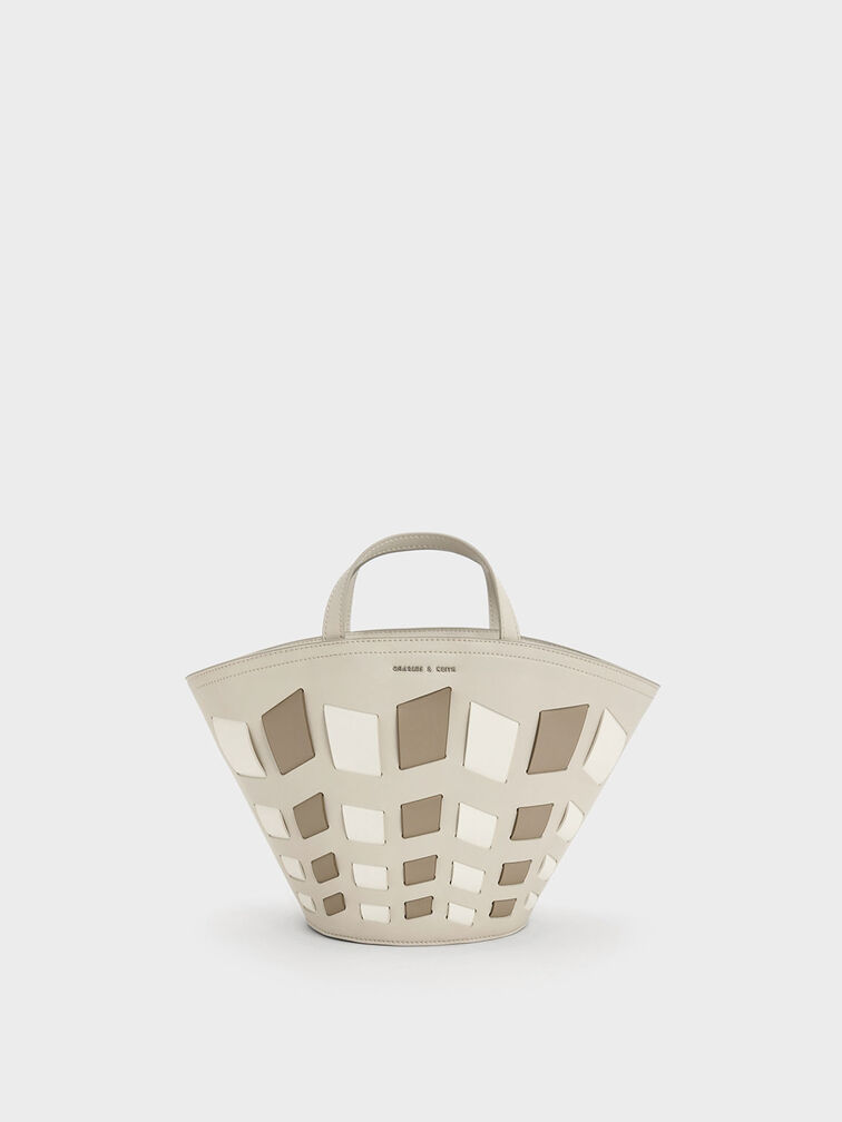 Panelled Tote Bag, Taupe, hi-res