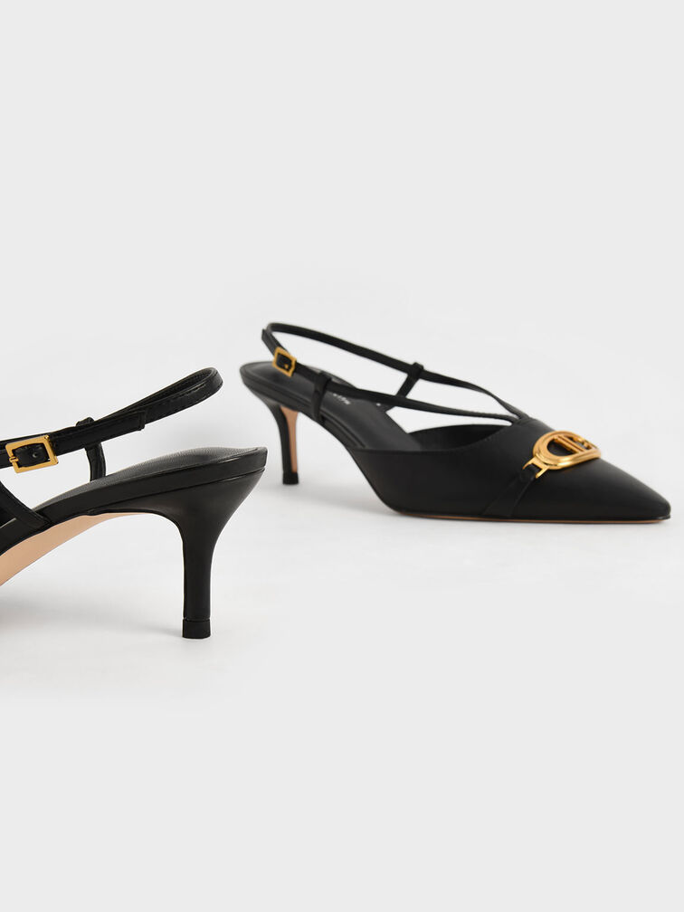 Metallic Accent Slingback Pumps, Black, hi-res