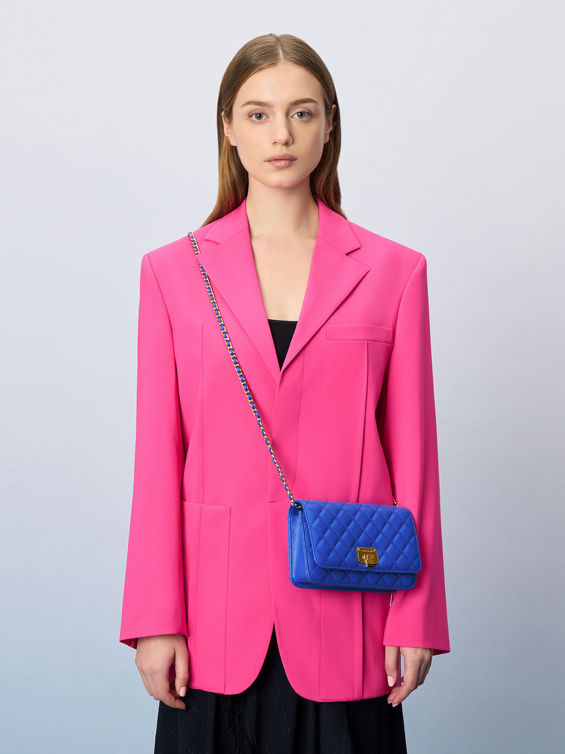 Quilted Push-Lock Clutch, Cerulean, hi-res