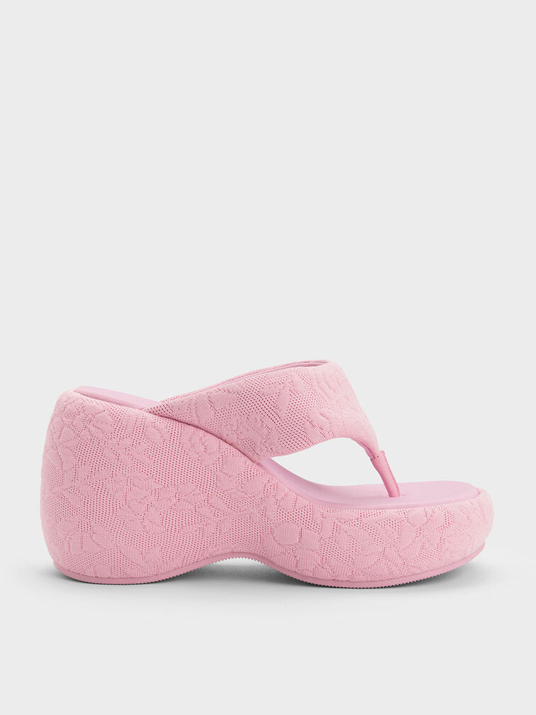 Noemi Knitted Platform Wedges, Pink, hi-res