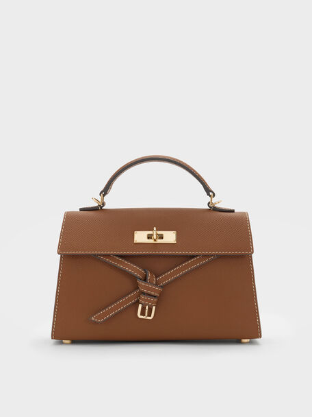 Tricha Knotted-Belt Top Handle Bag, Chocolate, hi-res