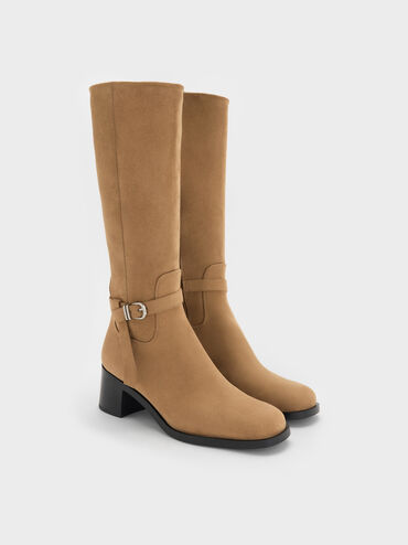 Bottes hautes Eliza en su&eacute;dine, Sable, hi-res