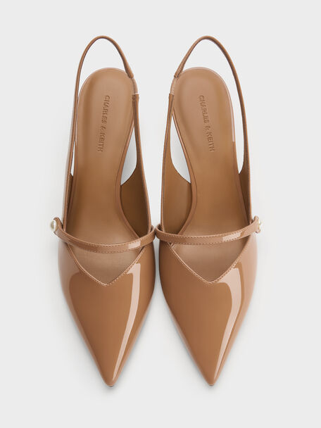 Helena Patent Pearl Slingback Kitten Heels, Caramel, hi-res