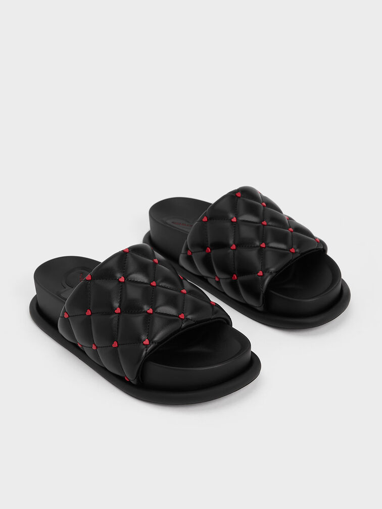 Adalia Black Flat Thong Sandals Sliders