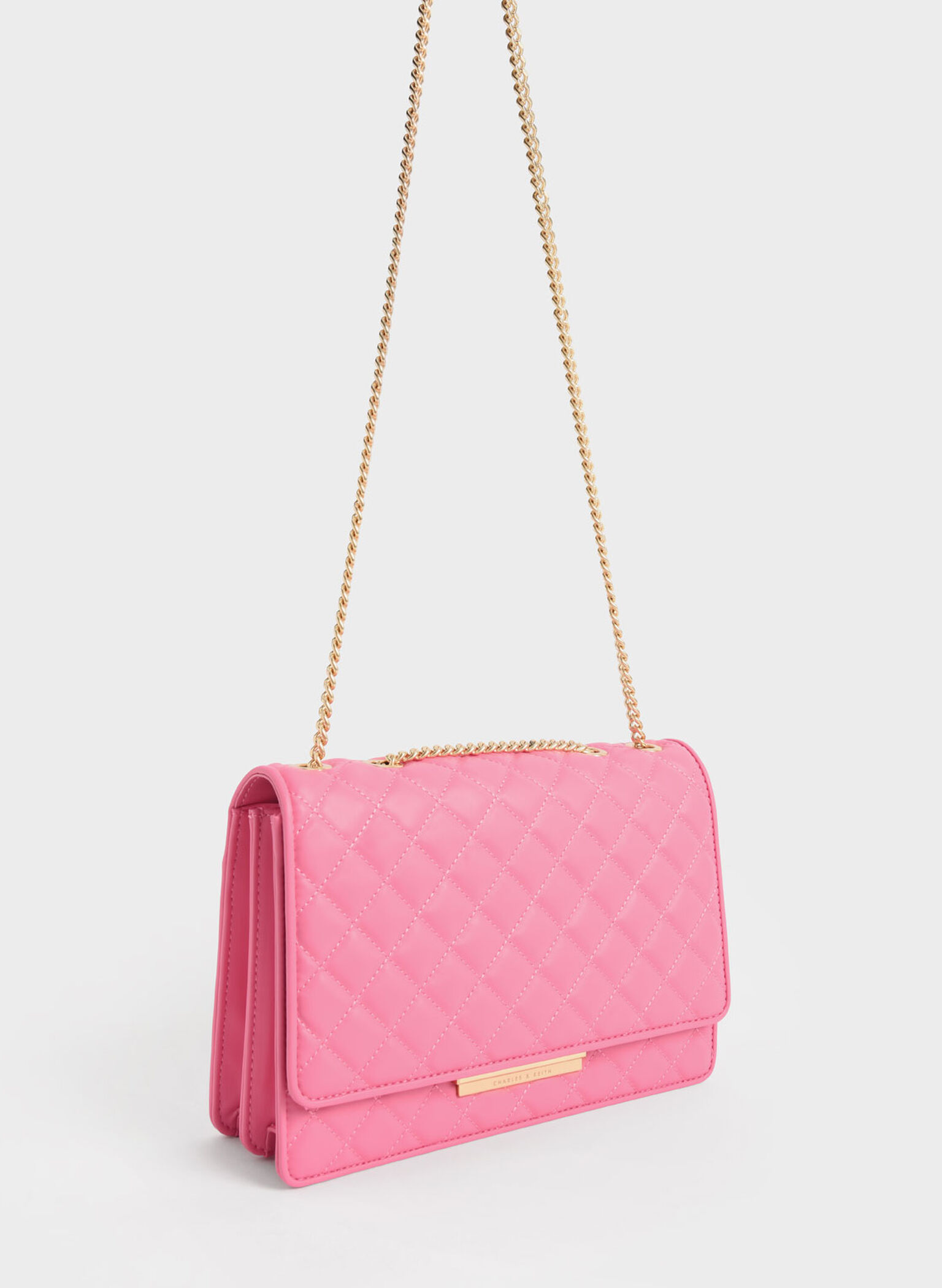 Double Chain Handle Quilted Bag, Pink, hi-res