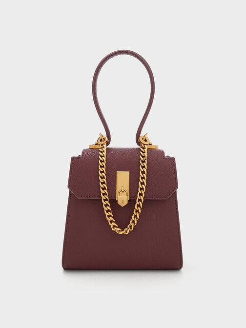 Locket Chain-Link Trapeze Bag, Burgundy, hi-res