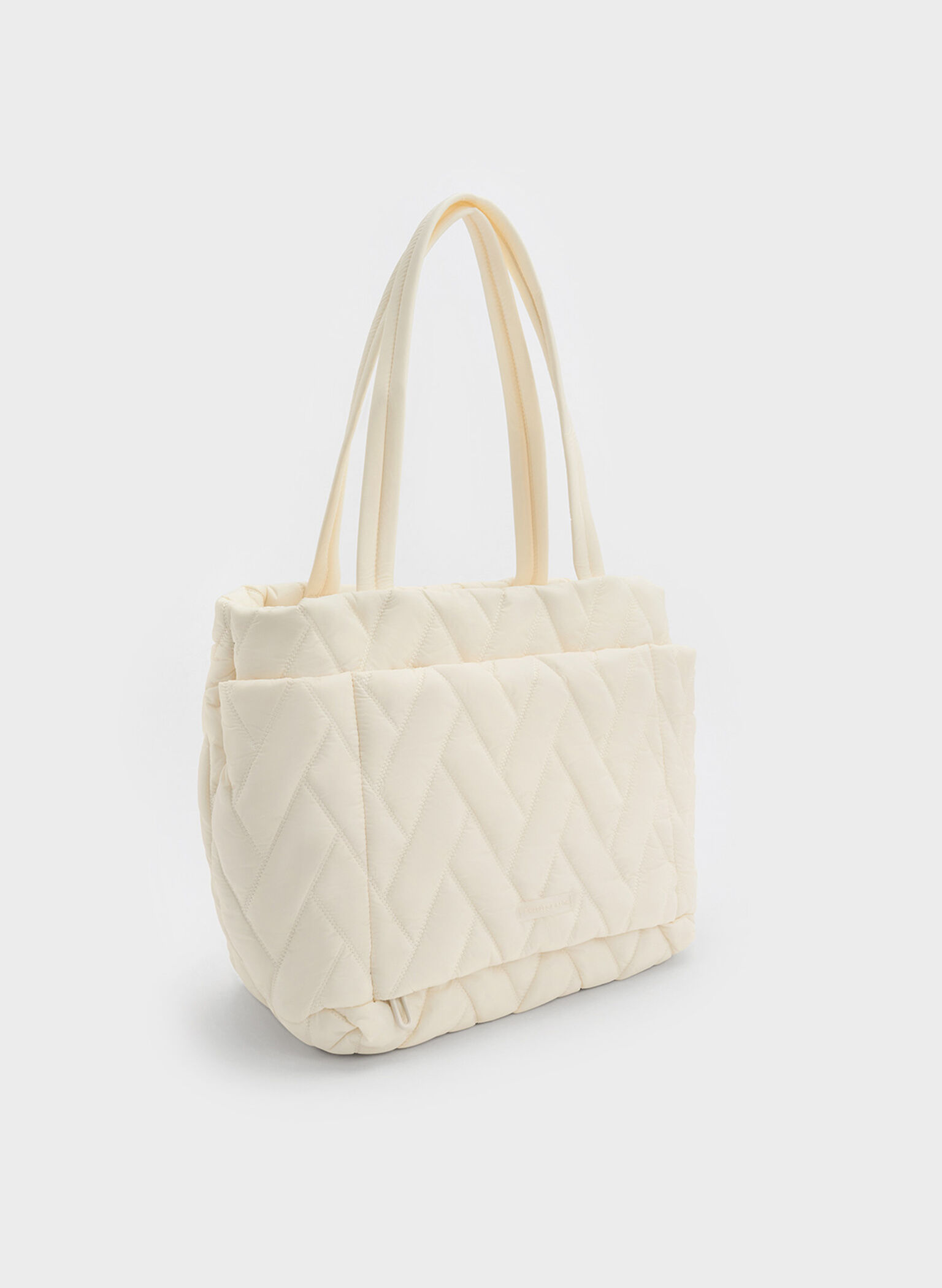 Nylon Chevron Tote Bag, Cream, hi-res