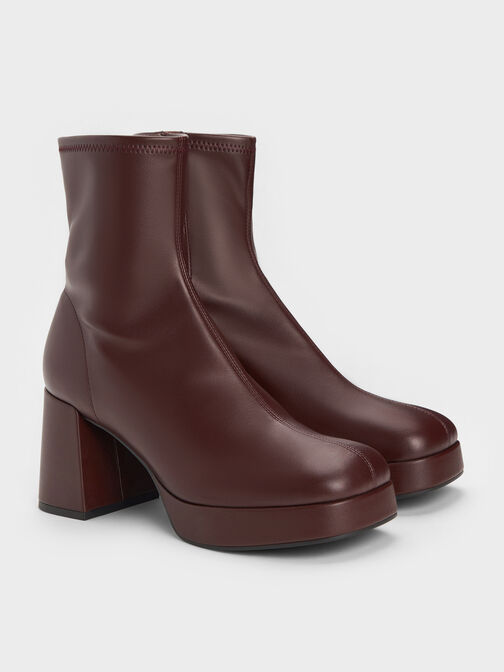 Platform Ankle Boots, Burgundy, hi-res