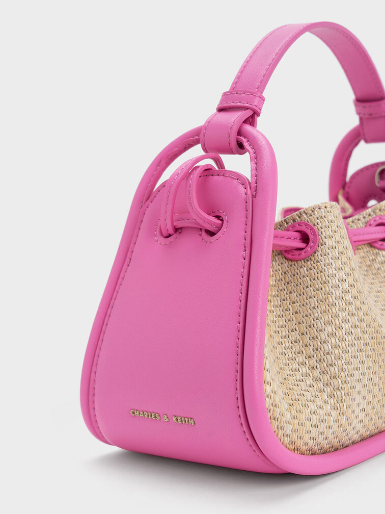 Ashby Raffia Curved Handle Bag, Pink, hi-res
