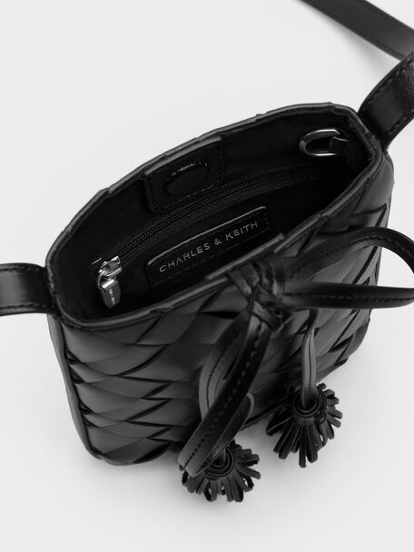 Ivette Woven Tassel Pouch, Noir, hi-res