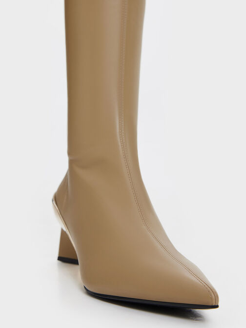 Devon Metallic Blade-Heel Knee-High Boots, Taupe, hi-res