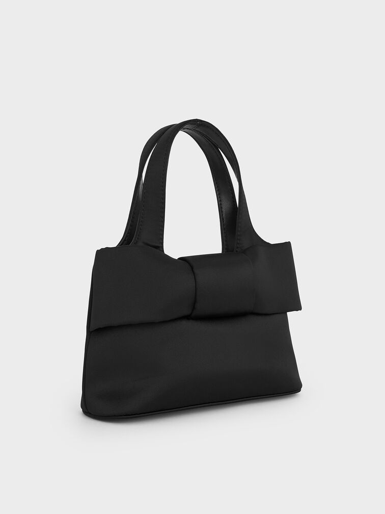 Bolso bombonera de satén con lazo, Noir, hi-res