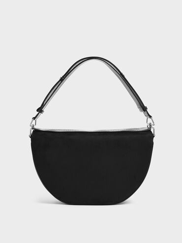 Textured Saddle Bag, Black, hi-res