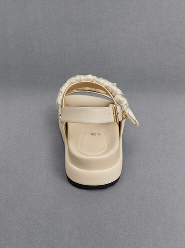 Leather Ruched-Strap Sandals, Chalk, hi-res