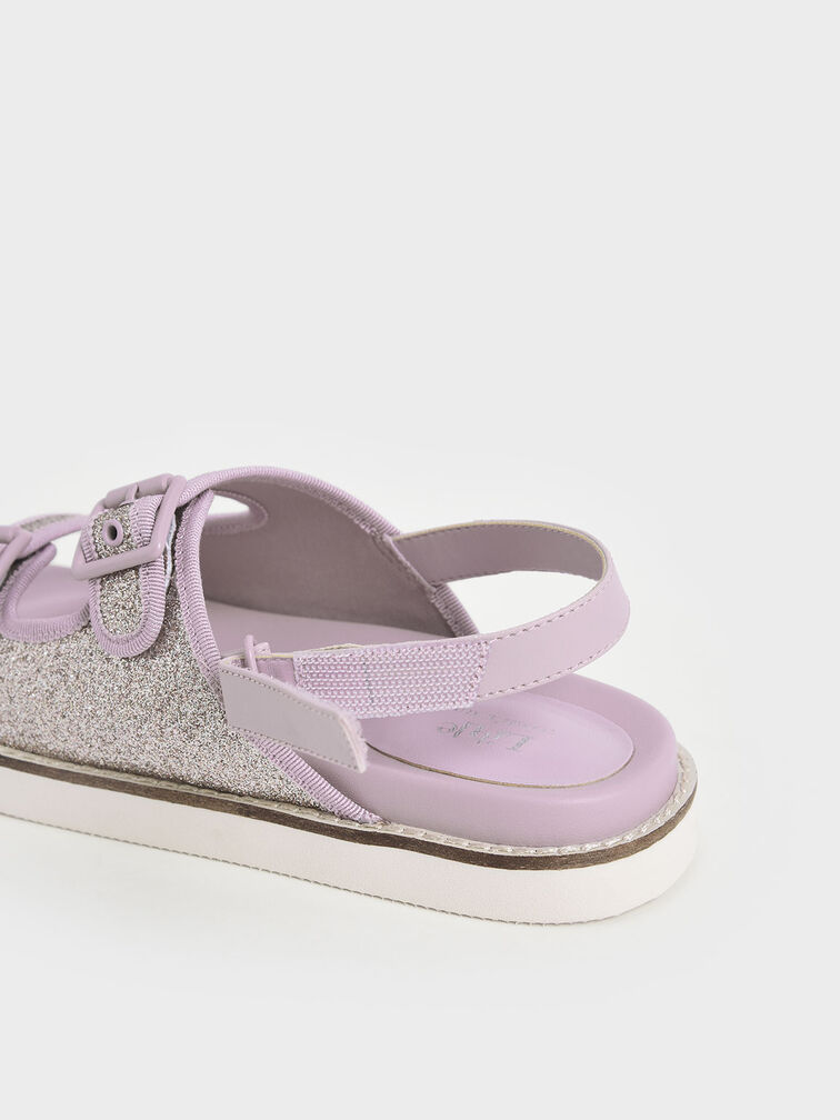 Girls' Glitter Sports Sandals, Lilac, hi-res
