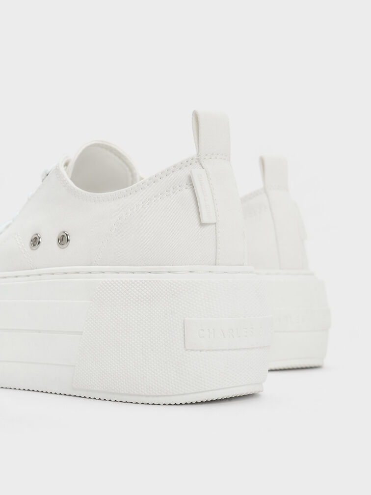 Chunky Platform Low-Top Sneakers, White, hi-res